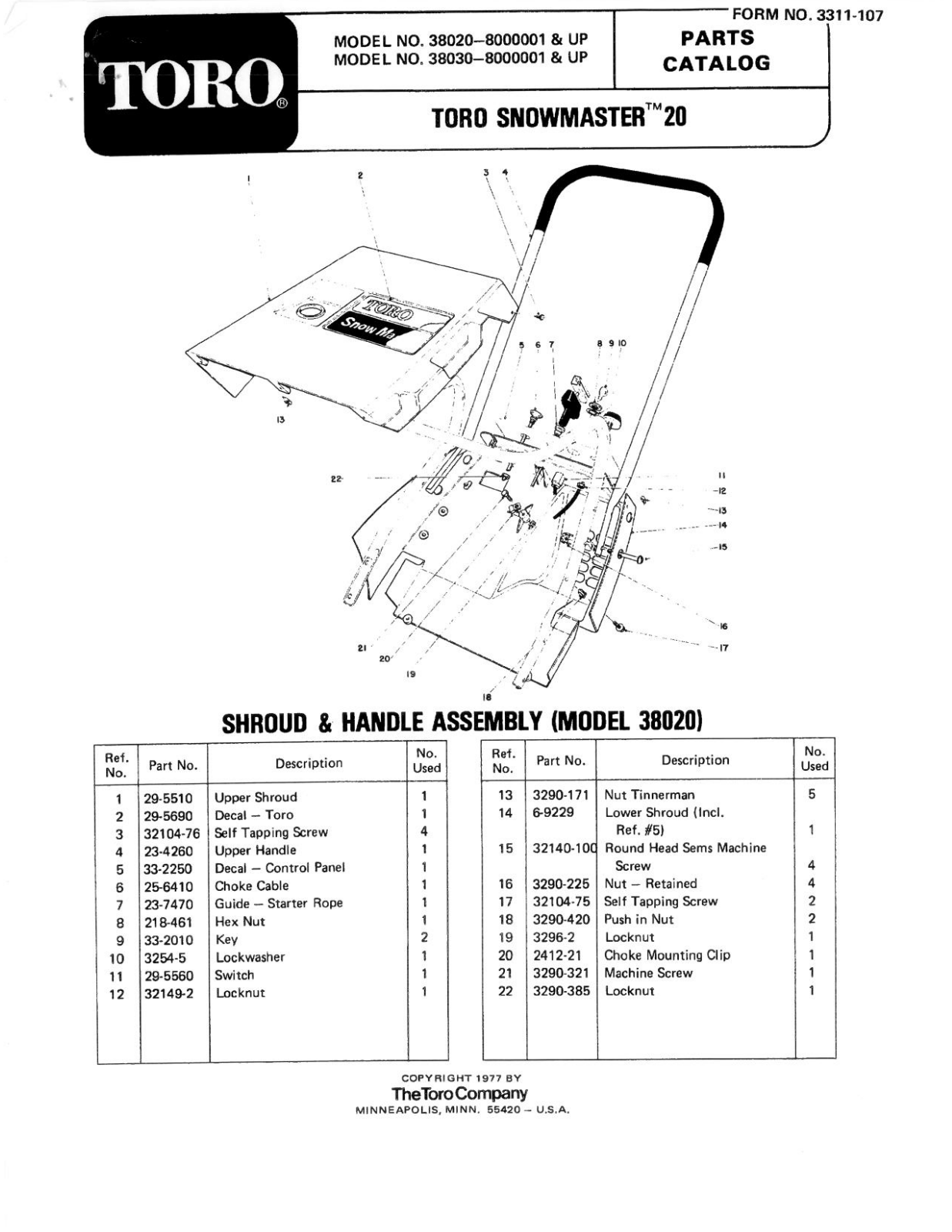 Toro 38020, 38030 Parts Catalogue