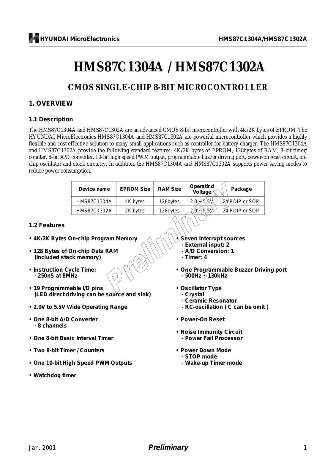 HEI HMS87C1302A, HMS87C1302AD, HMS87C1304A, HMS87C1304AD Datasheet