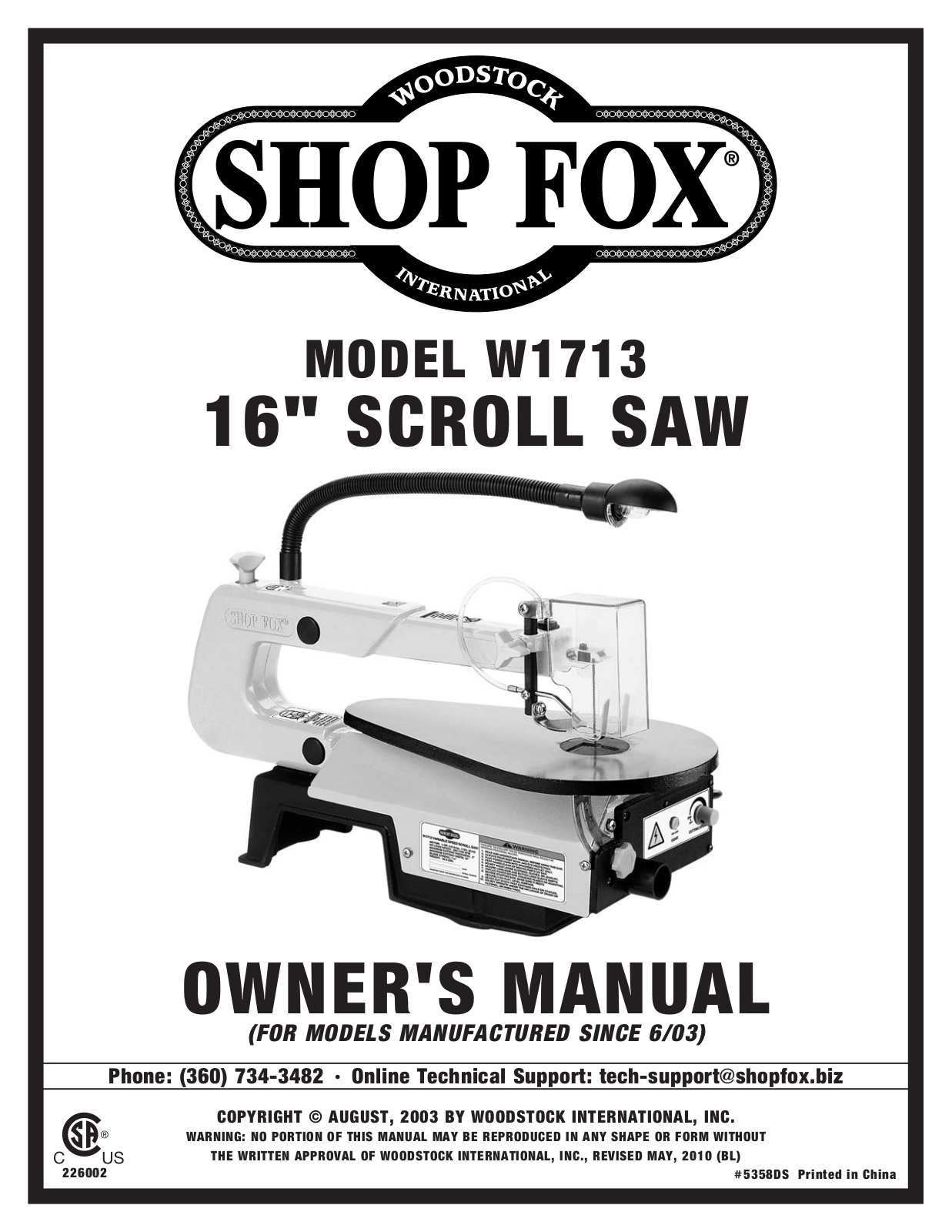 Shop fox W1713 User Manual