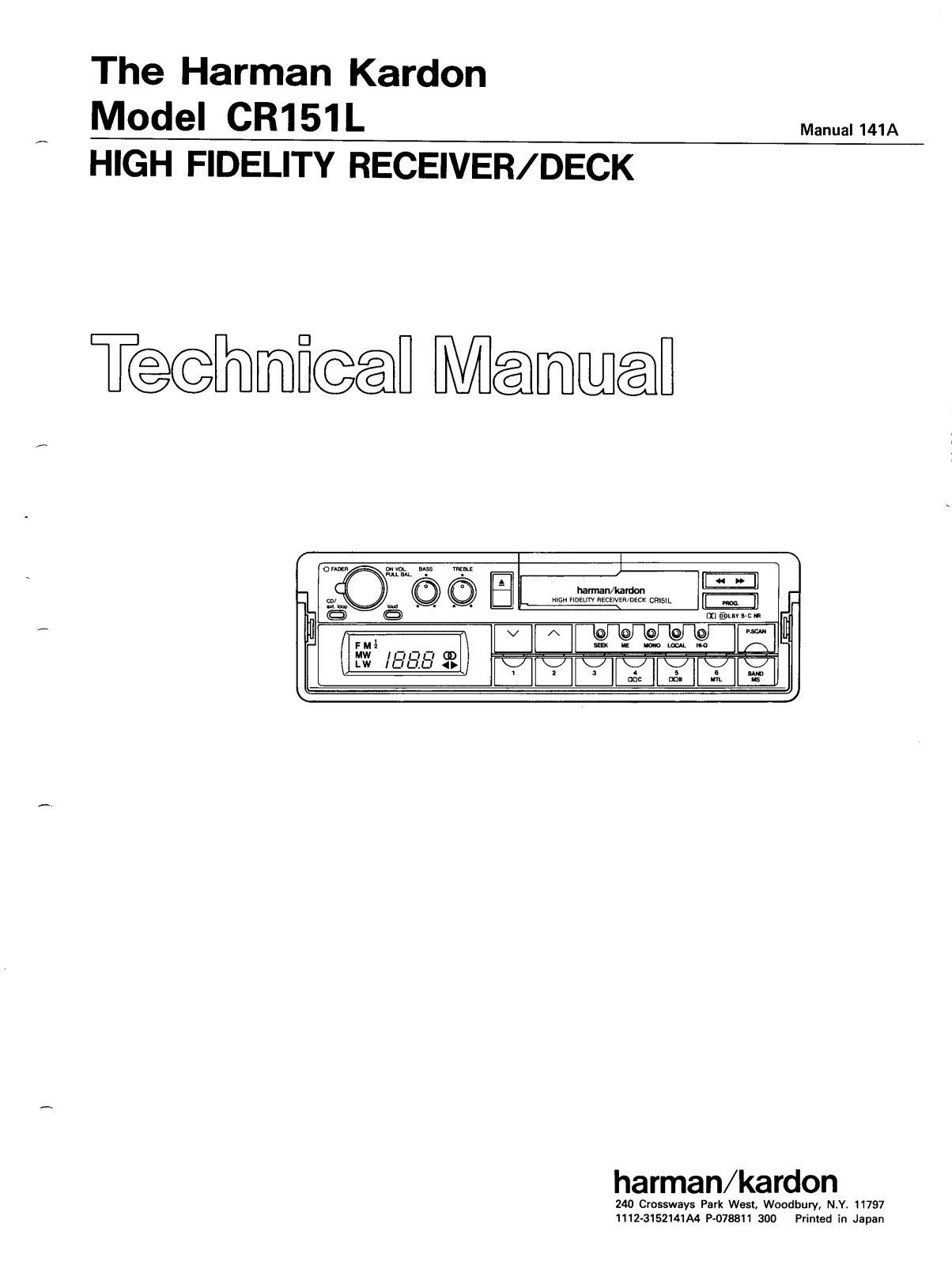 Harman Kardon CR-151-L Service Manual