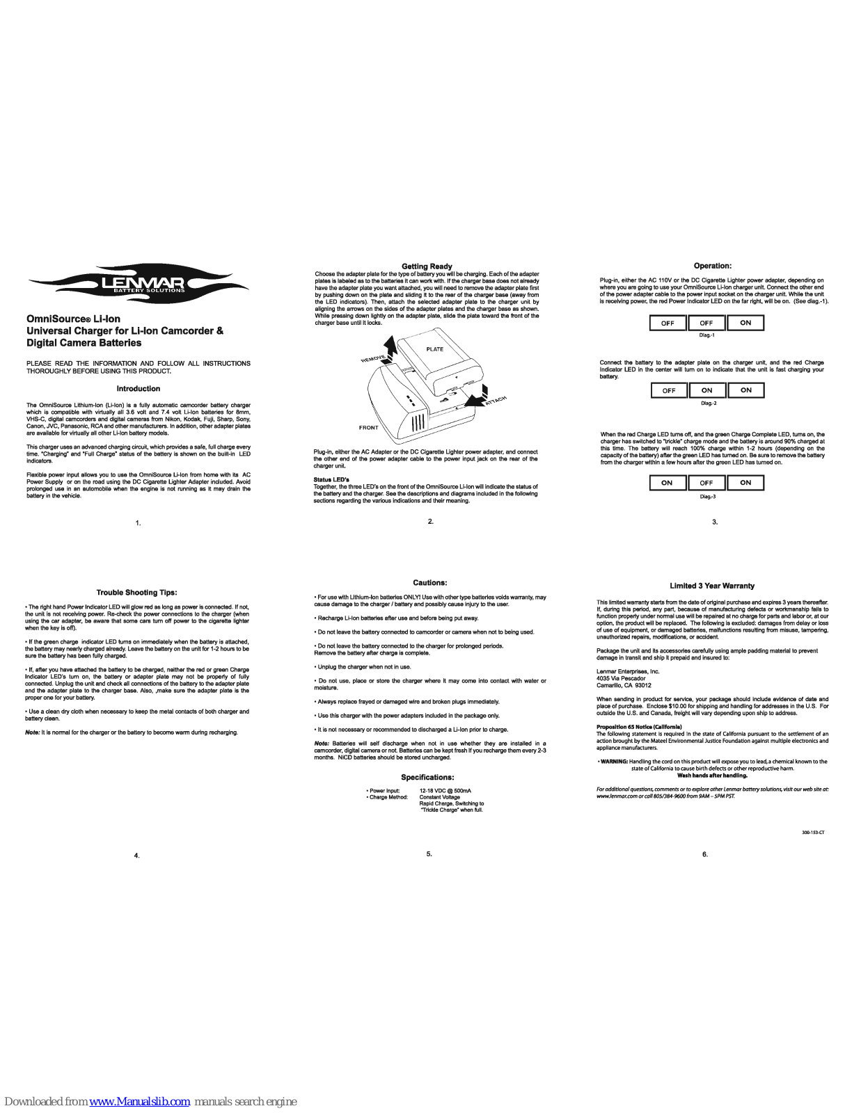 Lenmar OmniSource Digital Camera, OmniSource Li-Ion Battery Manual