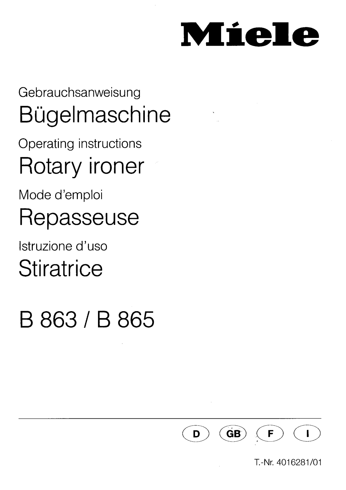 Miele B 863, B 865 Operating instructions