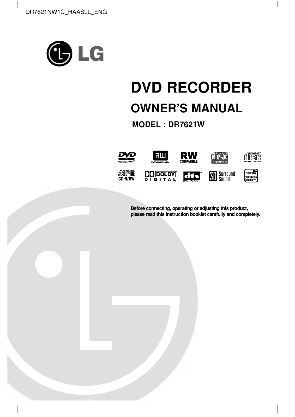 LG DR7621NW1C Owner’s Manual