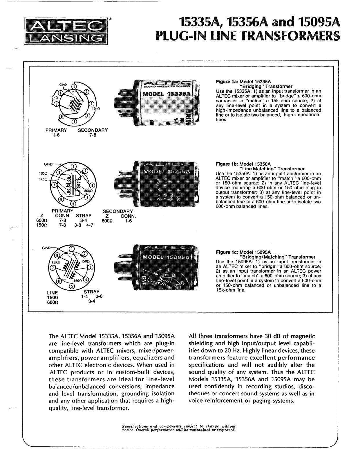 Altec lansing 15095A, 15335, 15336A User Manual