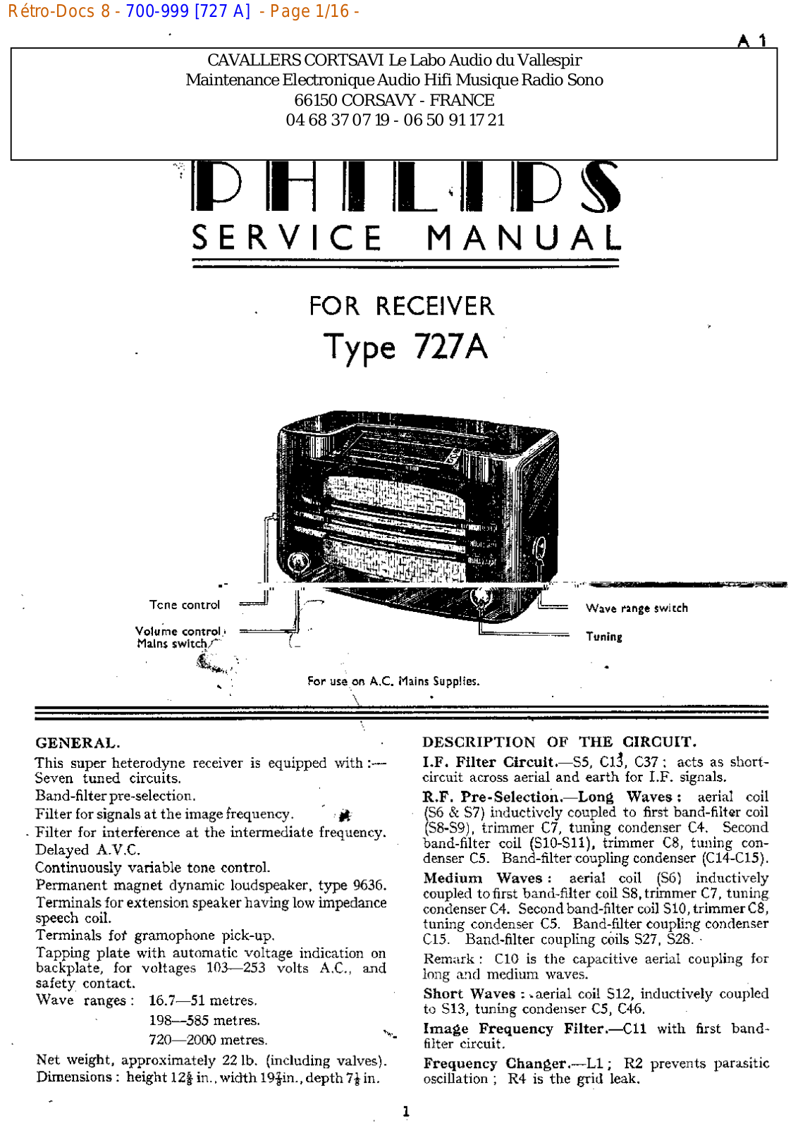 Philips 727 a Datasheet - ManualMachine.com