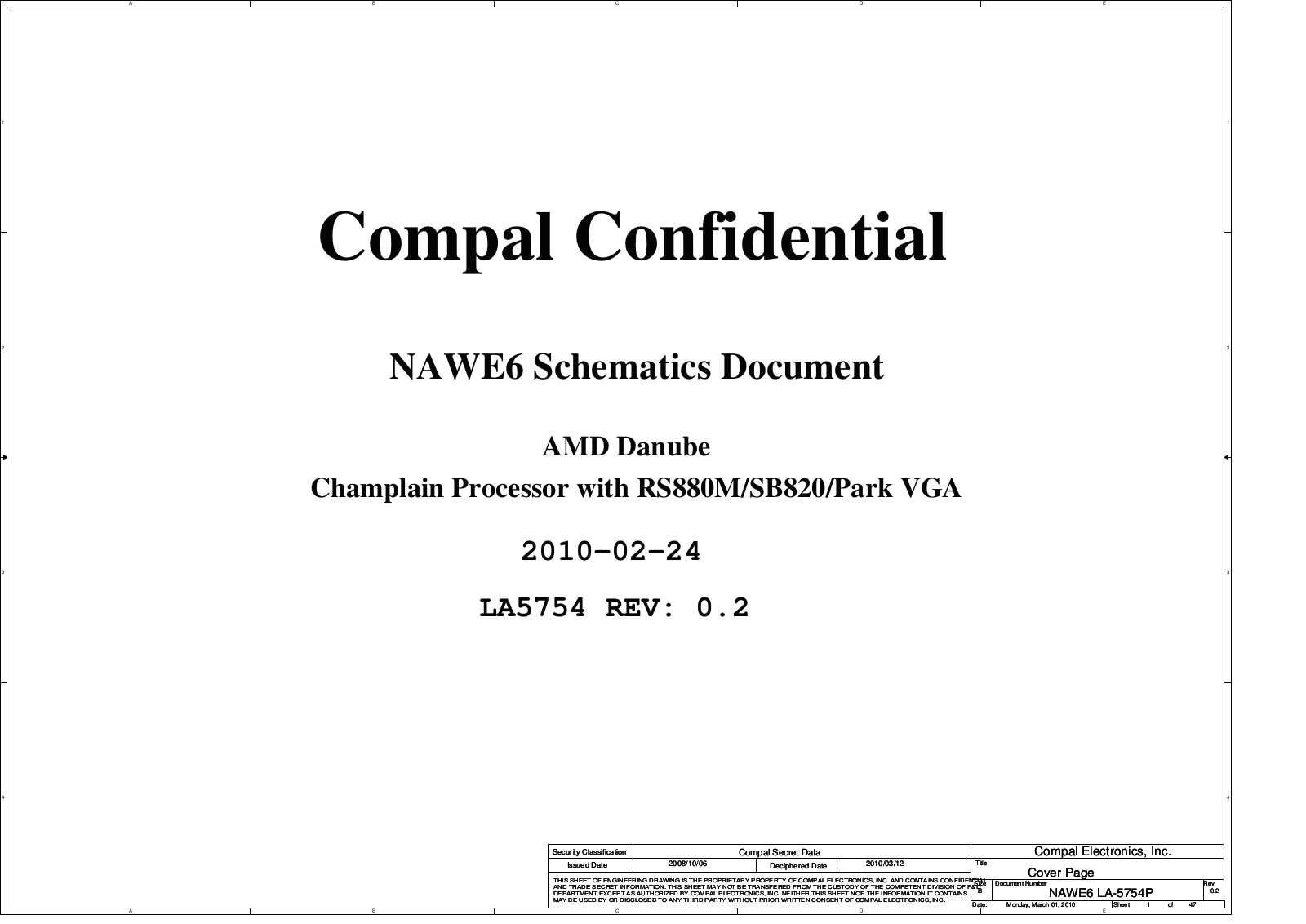 Lenovo LA-5754P NAWE6 AMD Danube, G565, IdeaPad Z565 Schematic