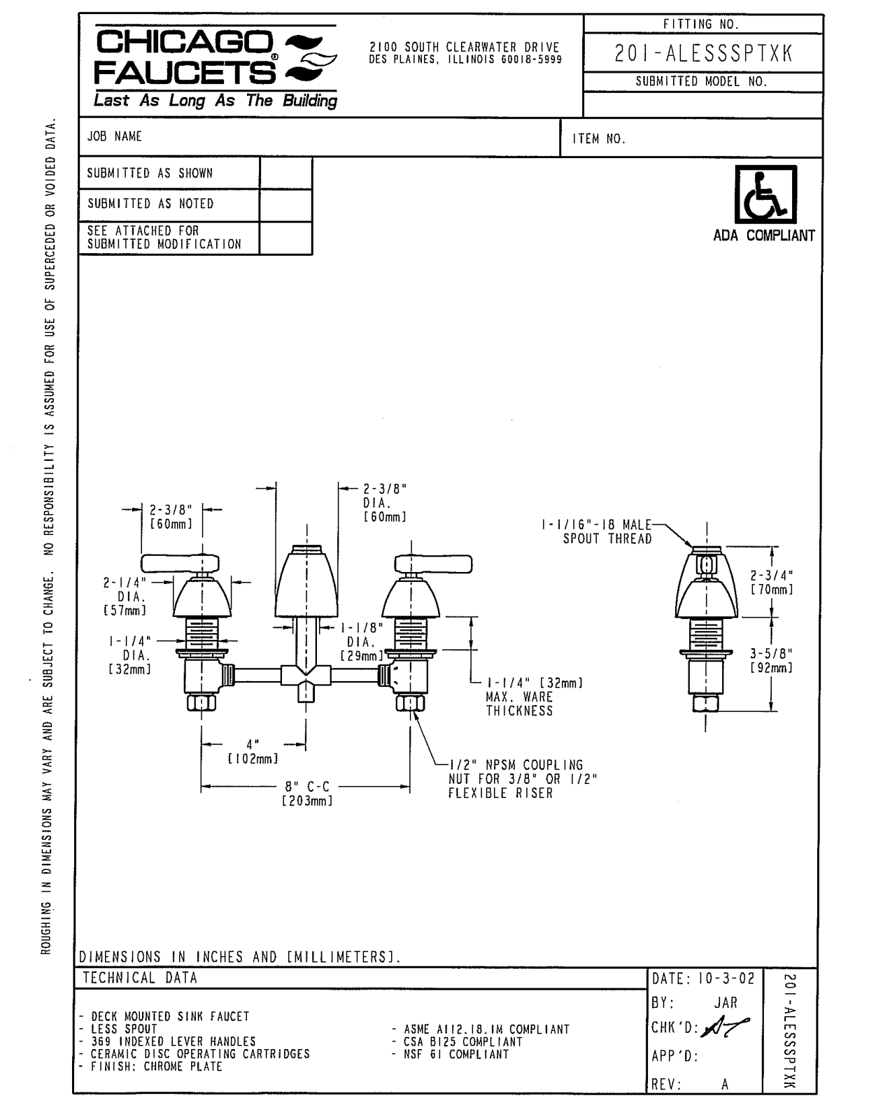 Chicago Faucet 201-ALESSSPTXKCP User Manual