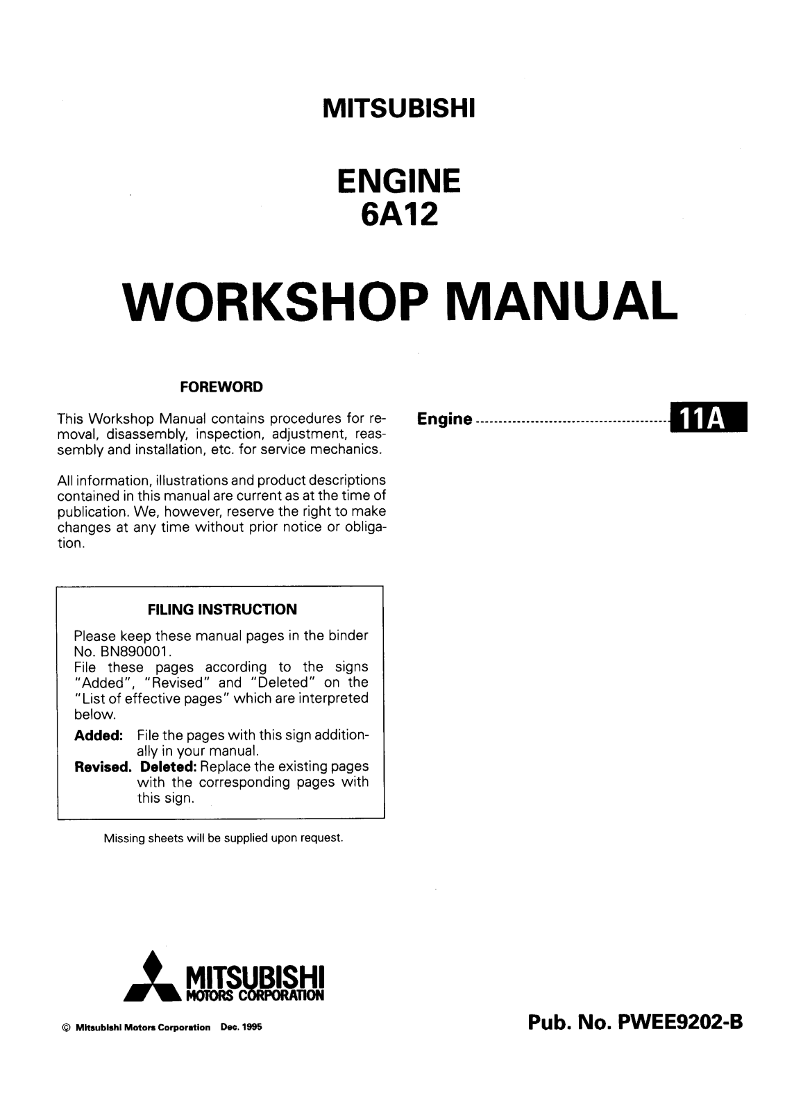 Mitsubishi 6A12 Workshop Manual