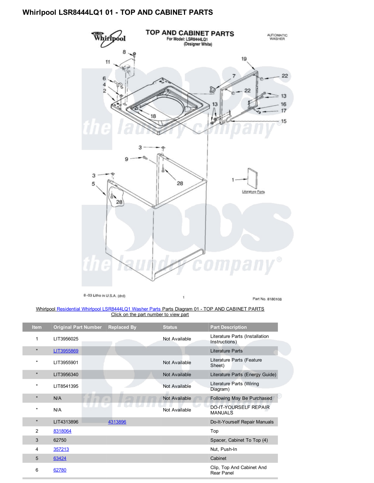 Whirlpool LSR8444LQ1 Parts Diagram