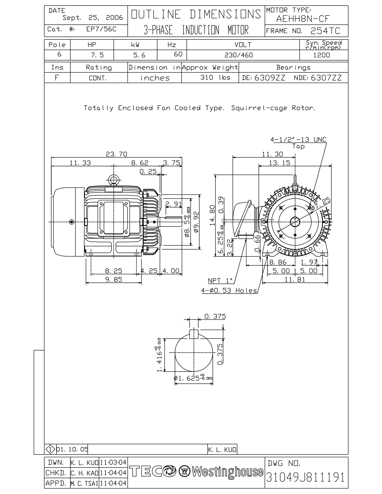 Datasheet EP7/56C Reference Drawing (Teco) - ManualMachine.com