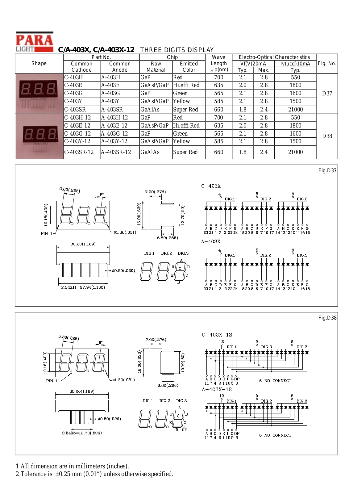Datasheet C-403G, C-403E-12, C-403E, C-403Y-12, C-403Y Datasheet (PARA) - ManualMachine.com