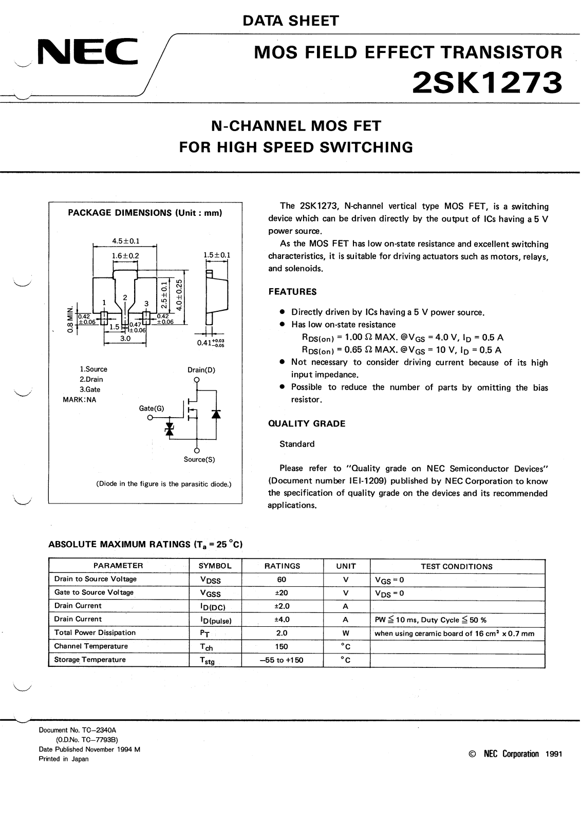 NEC 2SK1273 Technical data