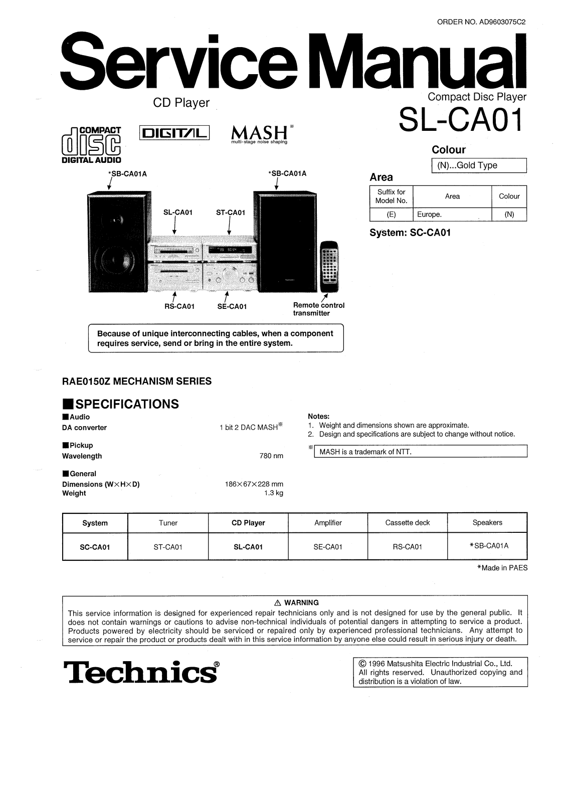 Technics SLCA-01 Service manual