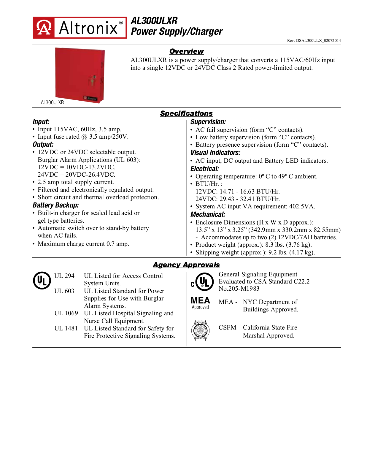 Altronix AL300ULXR Specsheet