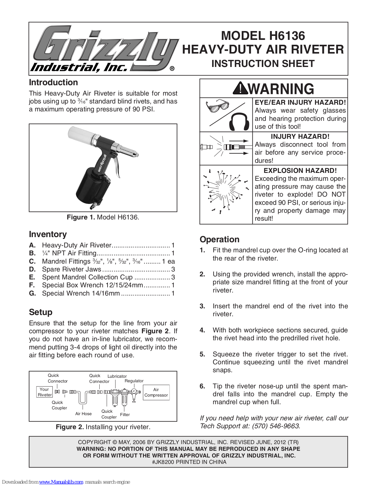 Grizzly H6136 Instruction Sheet