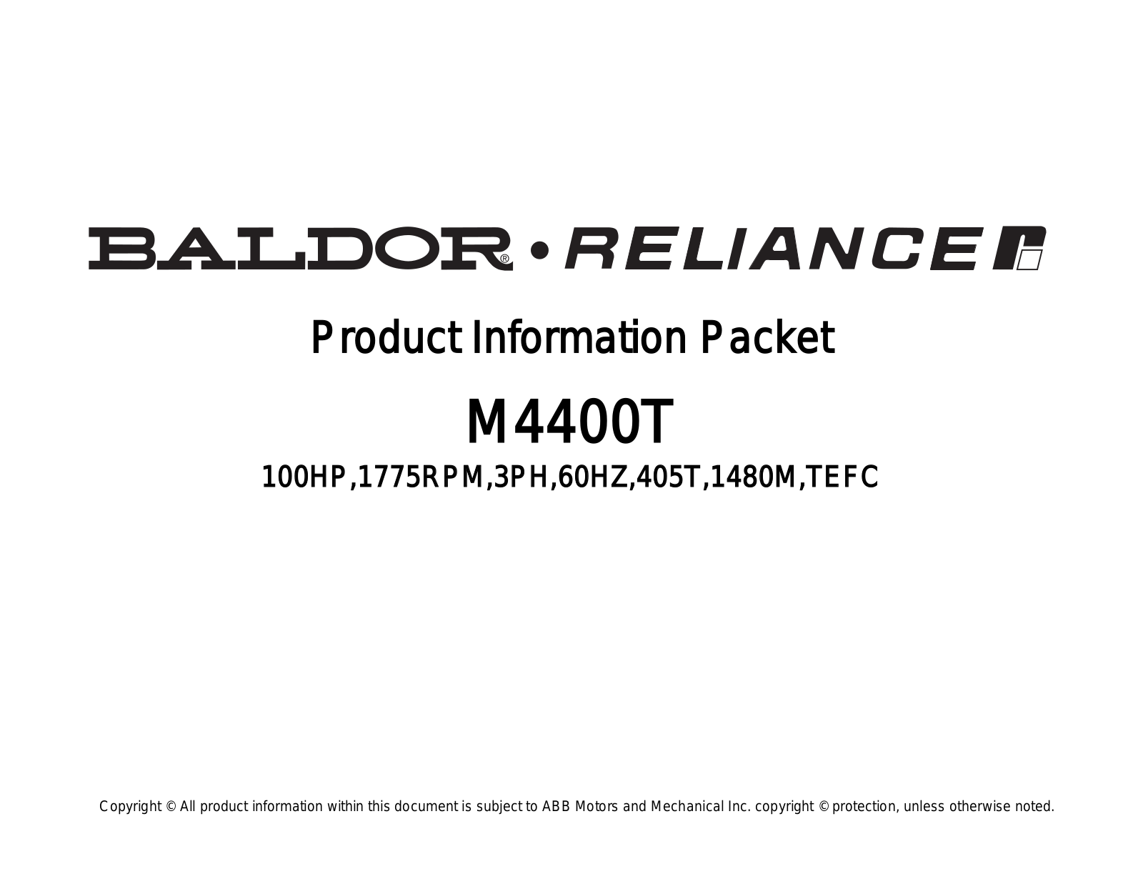 Baldor M4400T Product Information Sheet