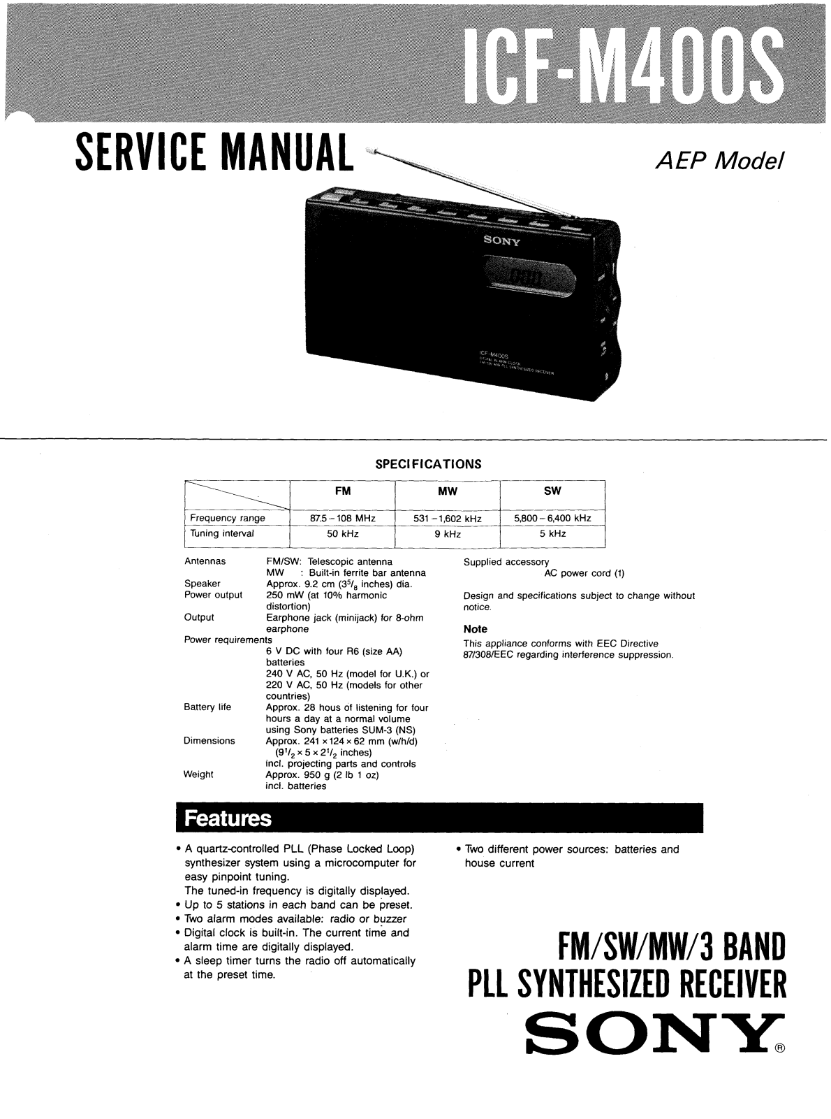 Sony ICFM-400-S Service manual