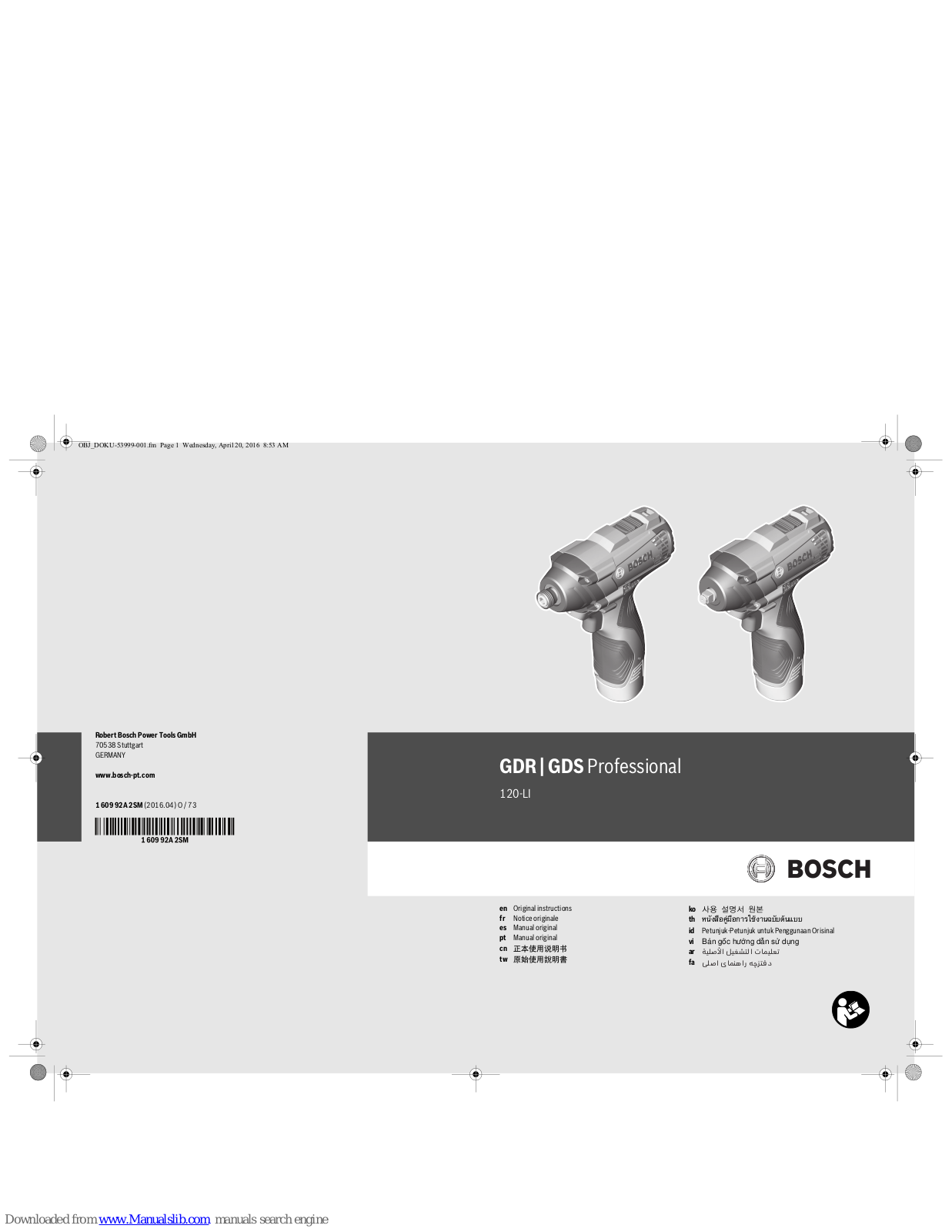 Bosch GDR 120-LI Professional, GDS 120-LI Professional Original Instructions Manual