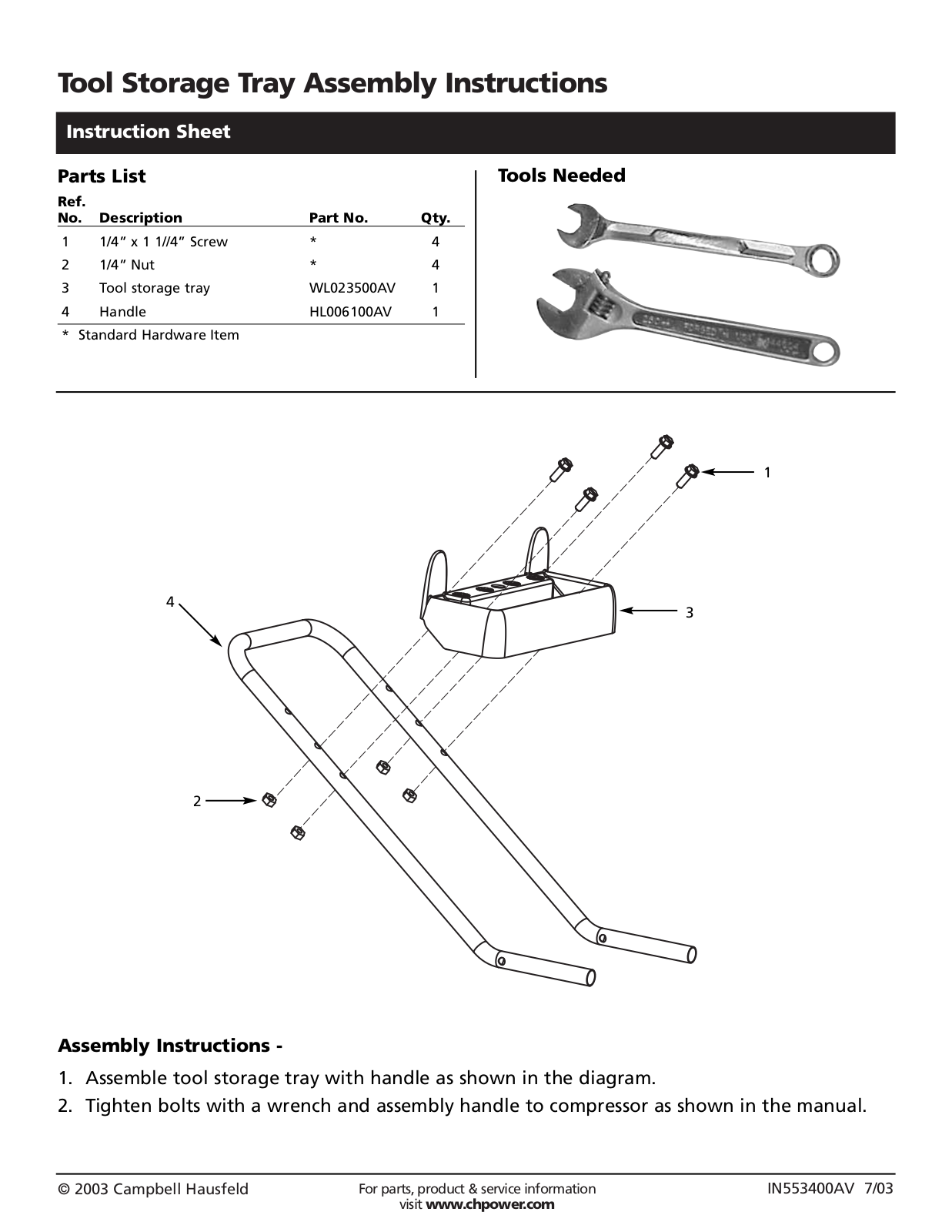 Campbell Hausfeld Tool Storage User Manual