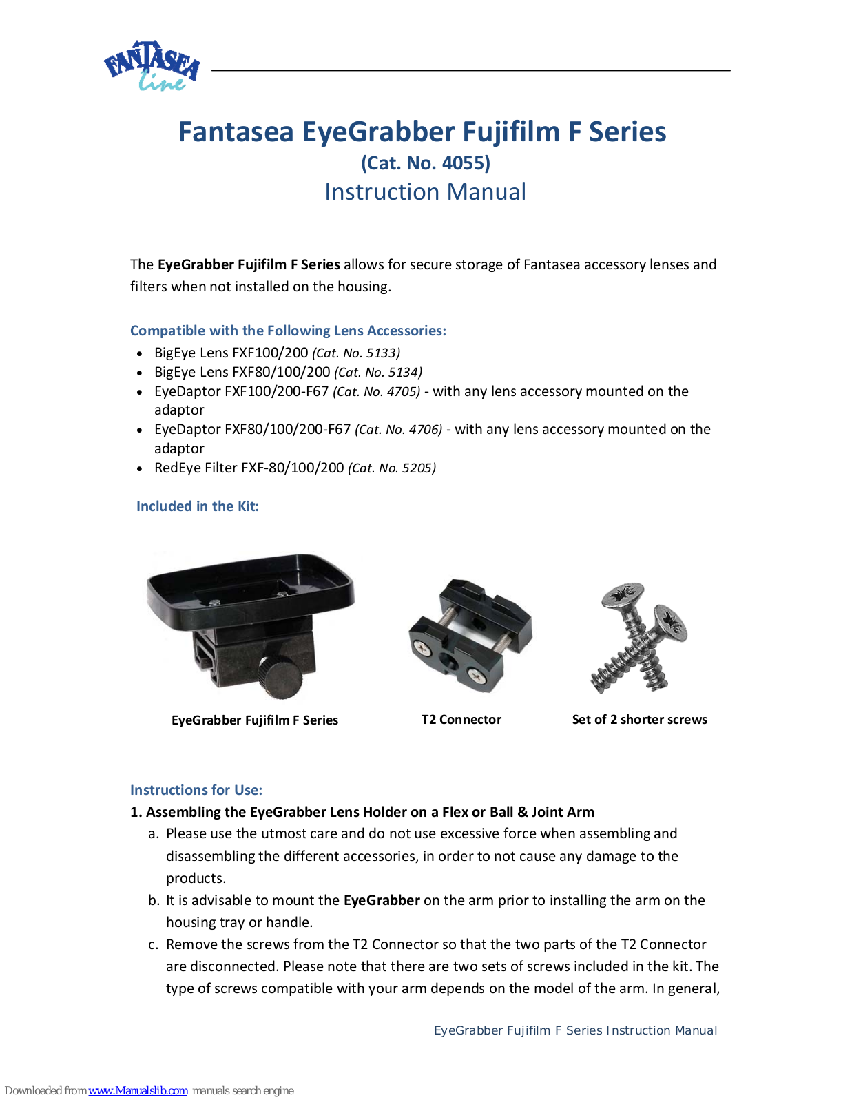 Fantasea EyeGrabber F Series, EyeGrabber Fujifilm F Series Instruction Manual