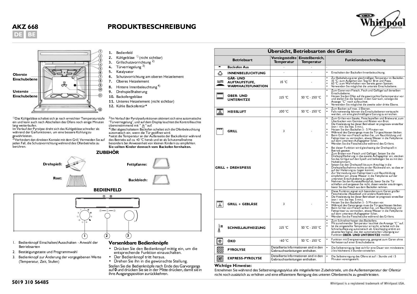 Whirlpool KVA 151 OPTIMA, AKZ 668/WH, KVA175 OPTIMA, ARG 341/B-LH, AKZ 668/IX INSTRUCTION FOR USE