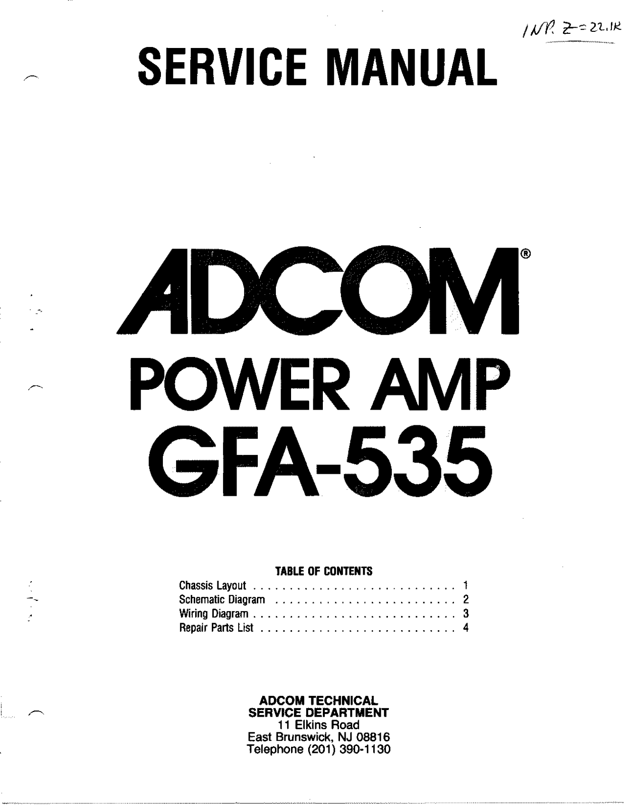 Adcom GFA-535 Service manual