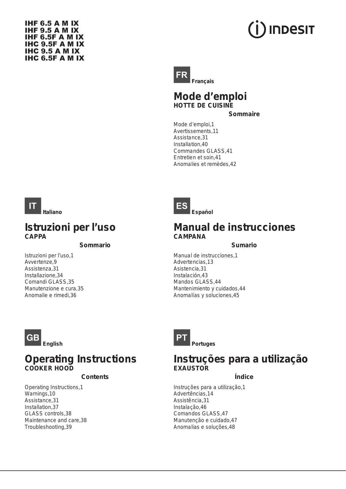 Indesit IHF 6.5 A M IX, IHF 6.5F A M IX, IHC 9.5F A M IX, IHC 9.5 A M IX, IHC 6.5F A M IX Instruction manual