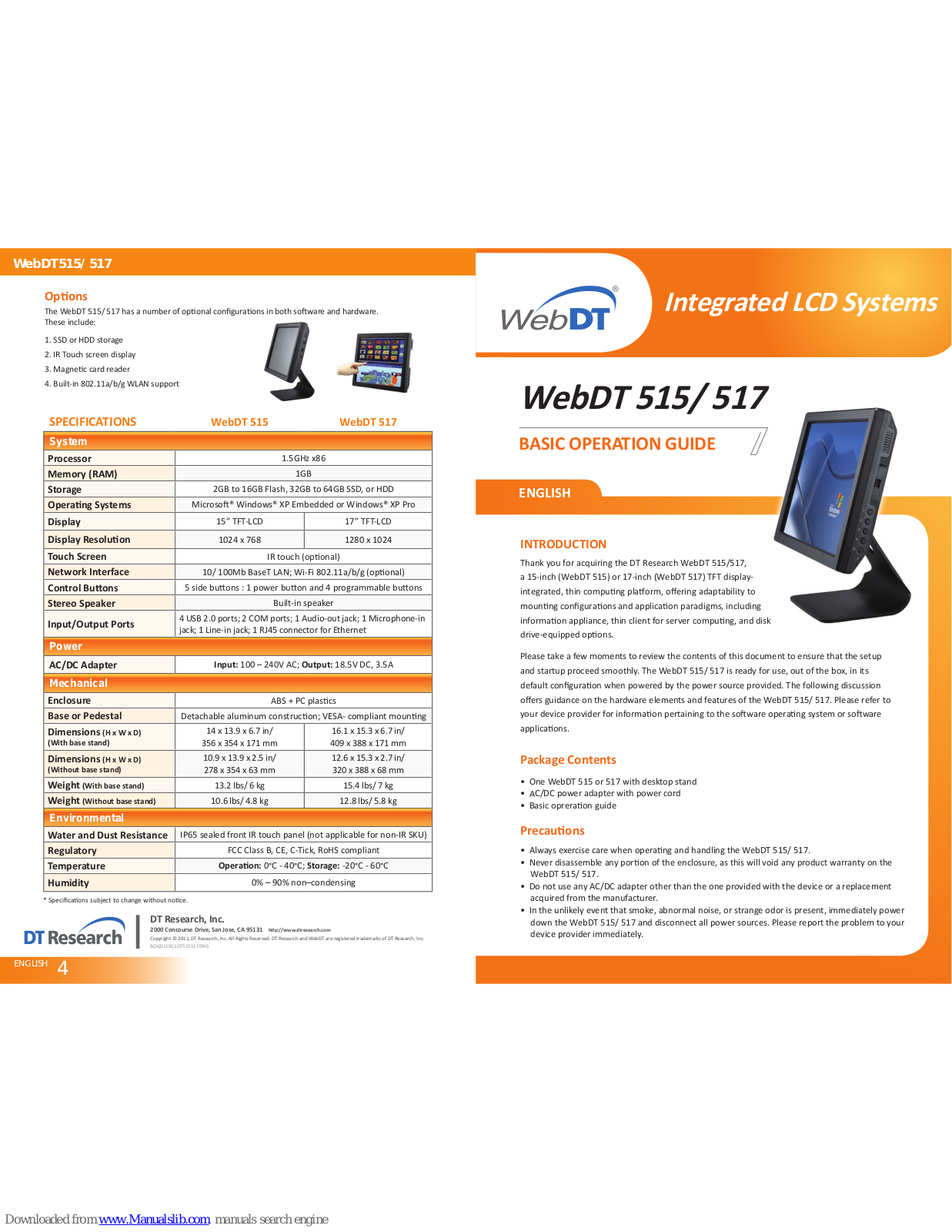 DT Research 515, 517, WebDT 515, WebDT 517 Basic Operation Manual