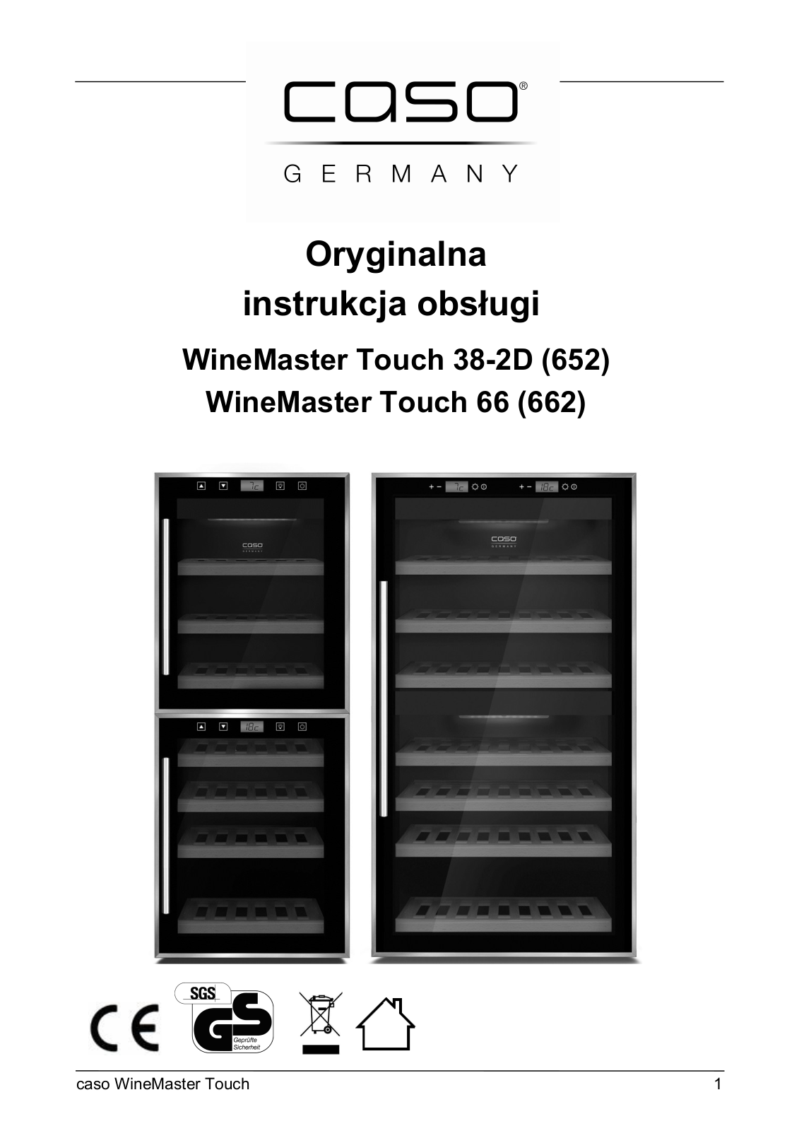 Caso WineComfort Touch 66 662, WineComfort Touch 38-2D 652 User guide - ManualMachine.com
