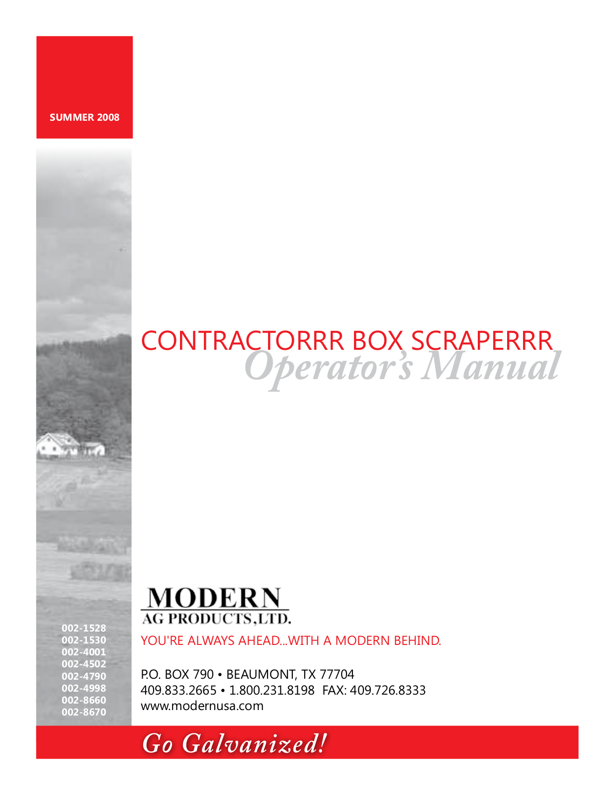 Modern AG Contractor Box Scraper User Manual