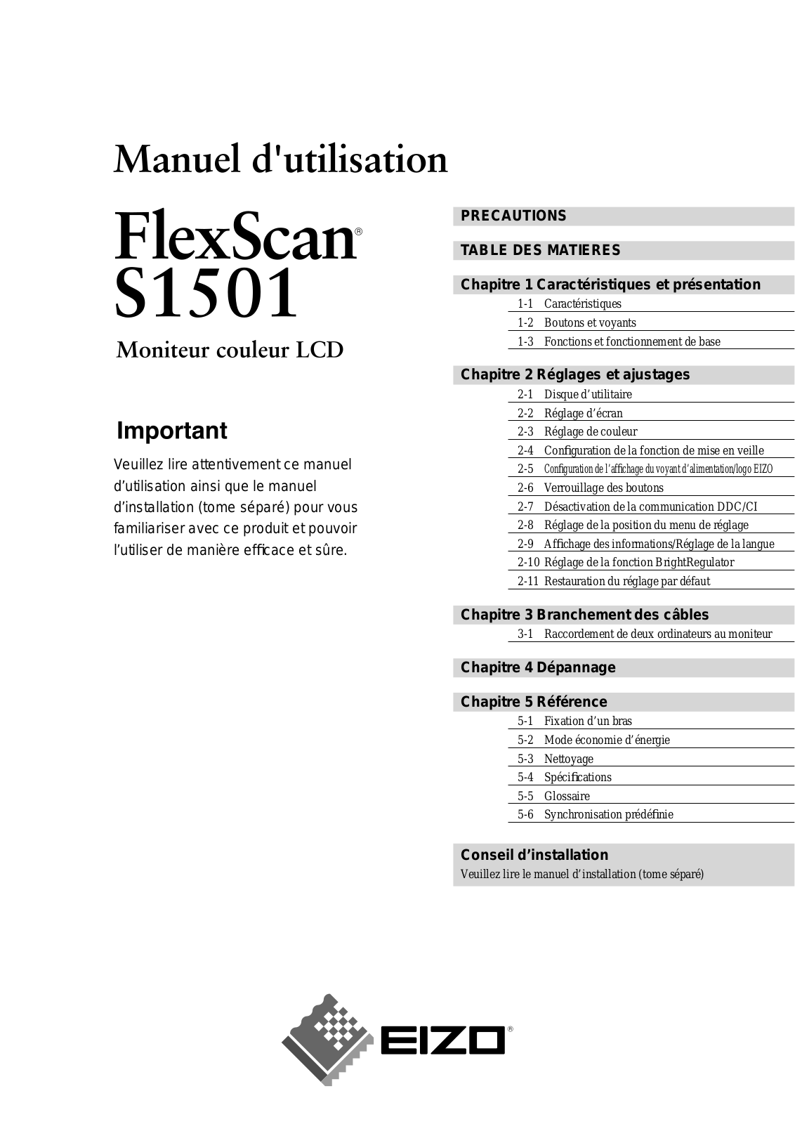 Eizo FLEXSCAN S1501 User Manual