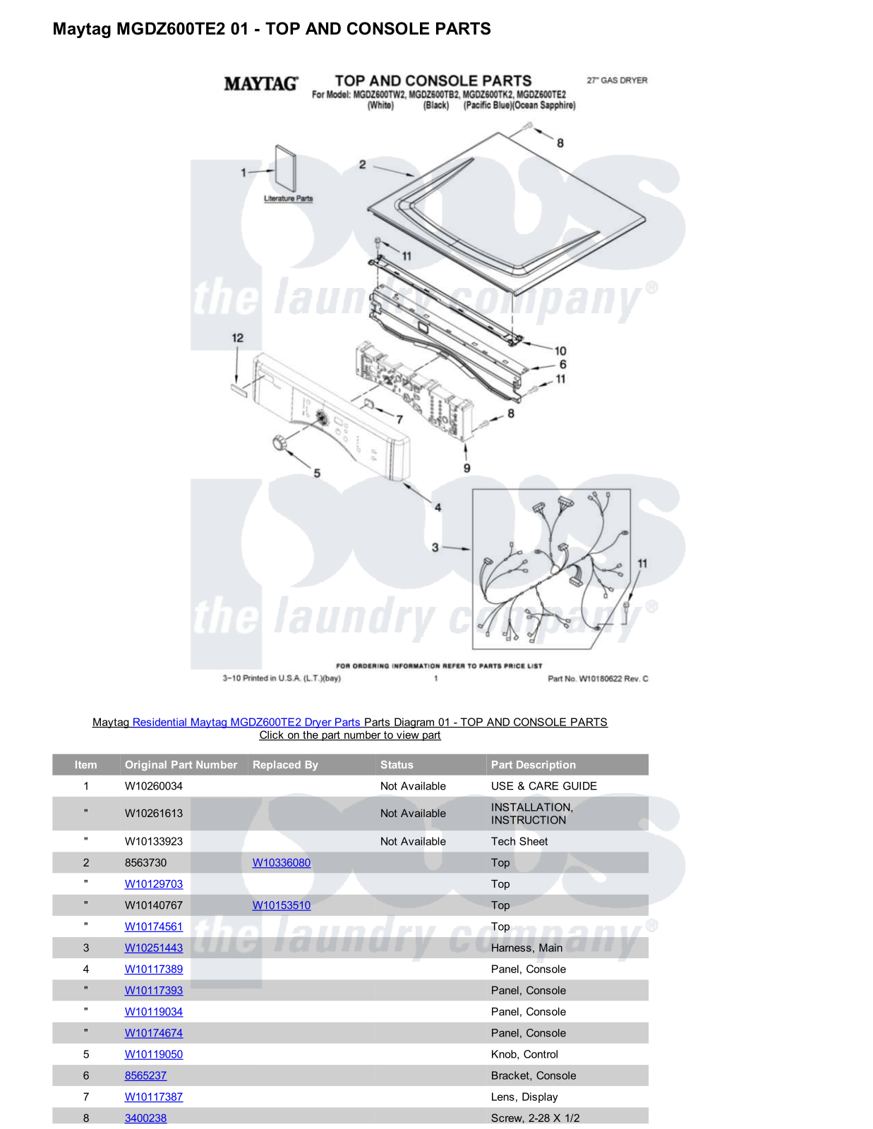 Maytag MGDZ600TE2 Parts Diagram