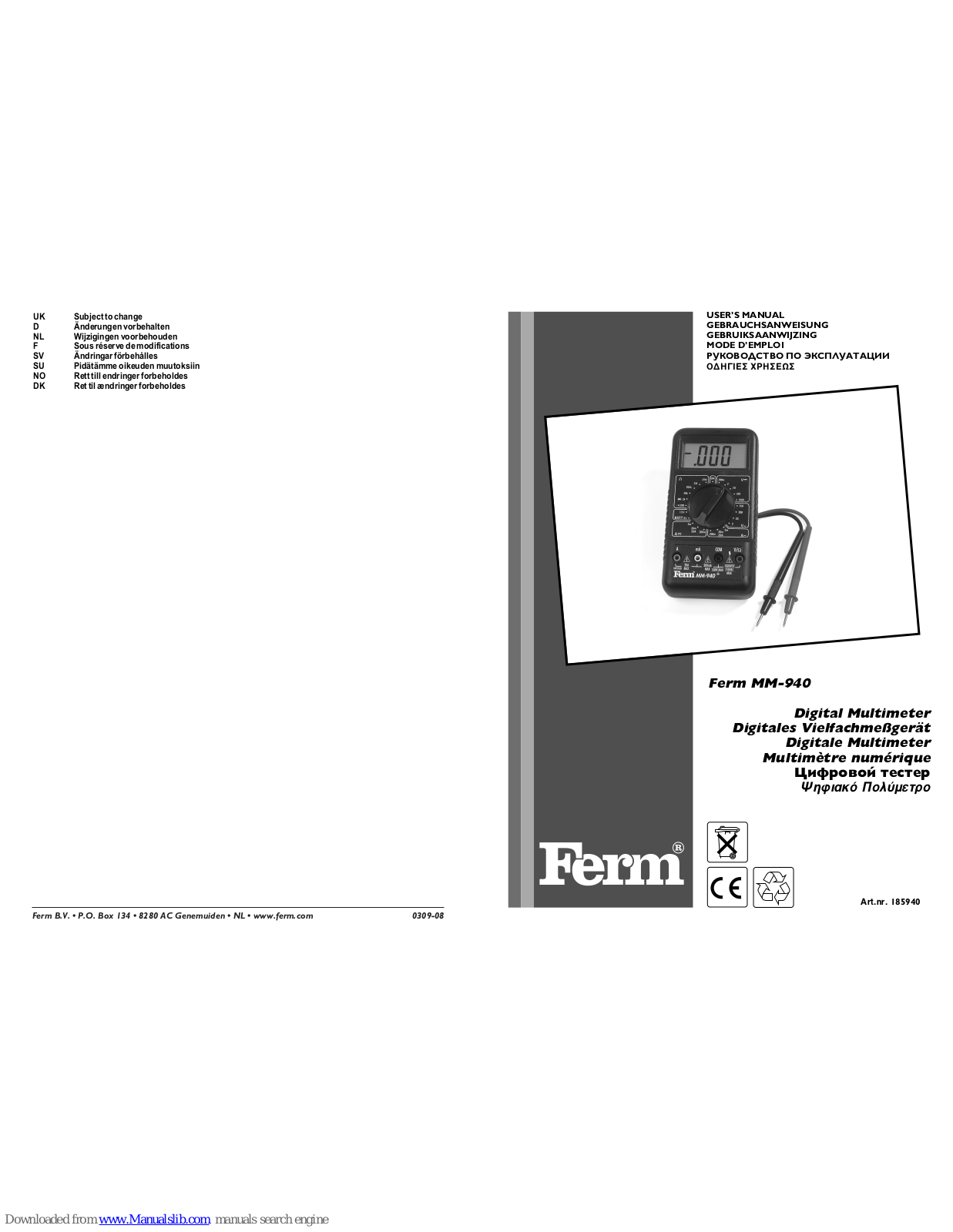 Ferm MM-940, 185940 User Manual