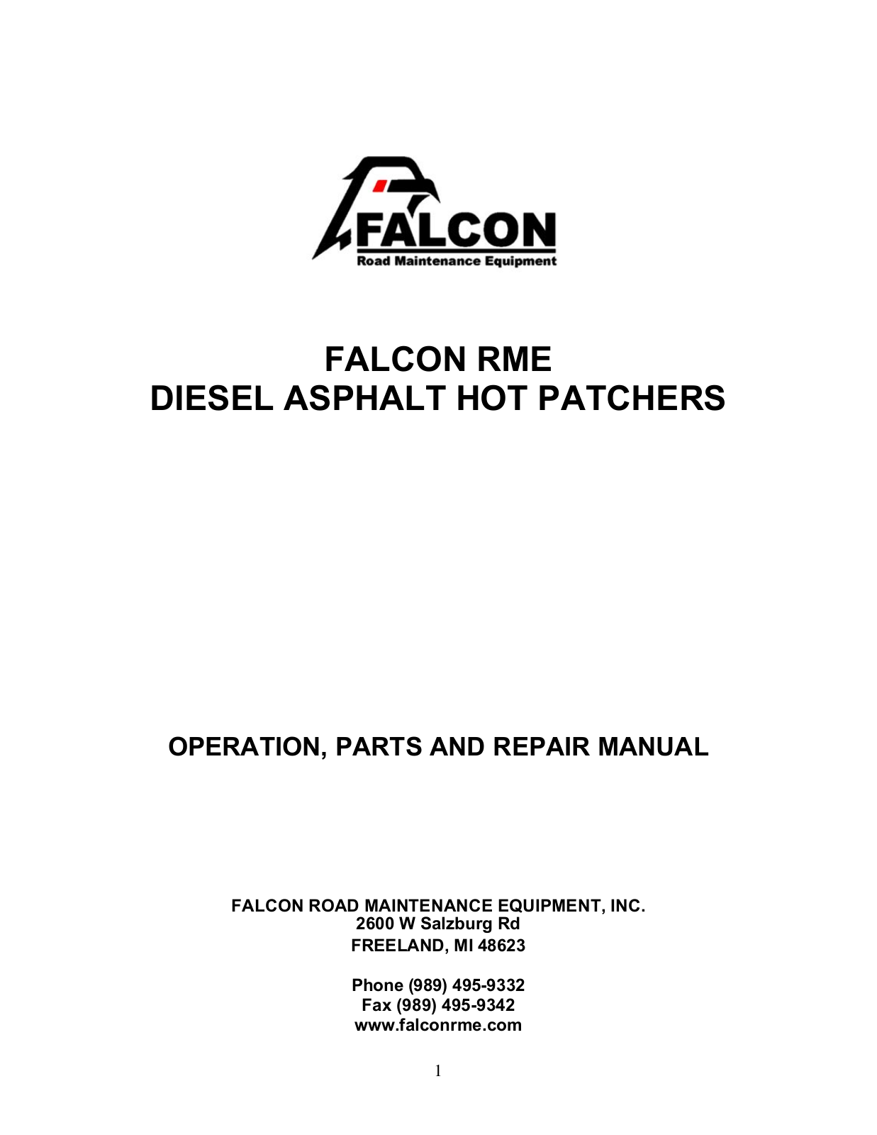 Falcon RME Series Operation, Parts And Repair Manual