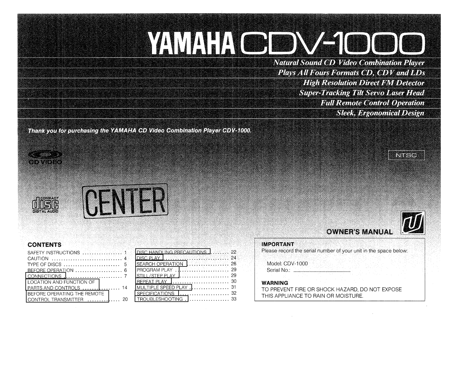 Yamaha CDV-1000 Owner Manual