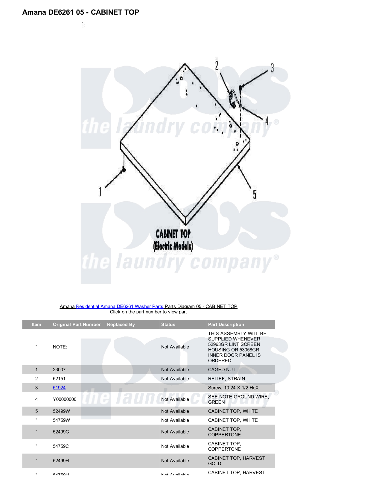 Amana DE6261 Parts Diagram