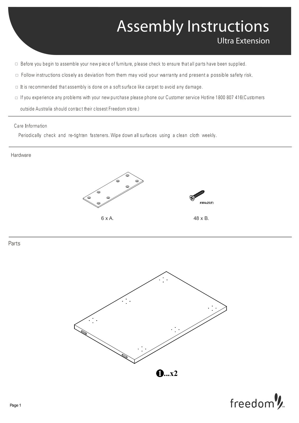 Freedom Ultra Extension Assembly Instruction