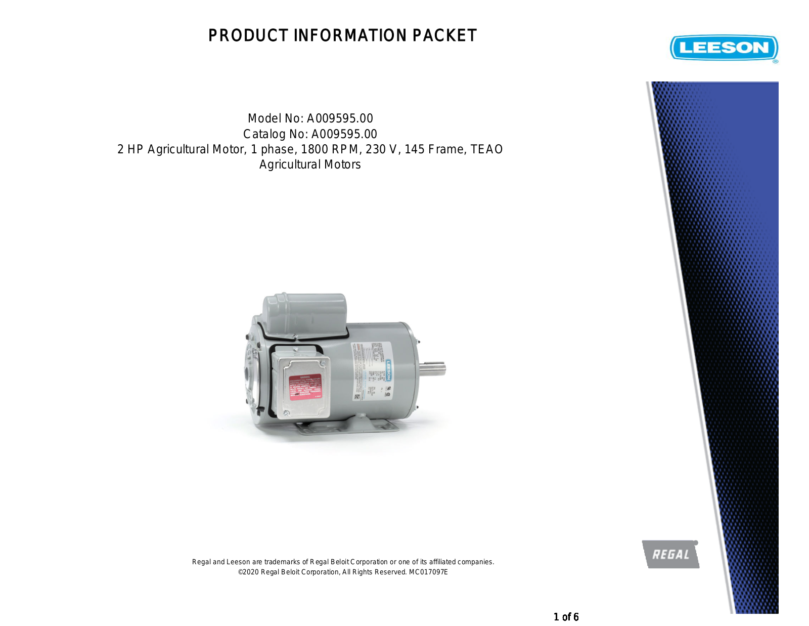 Leeson A009595.00 Product Information Packet