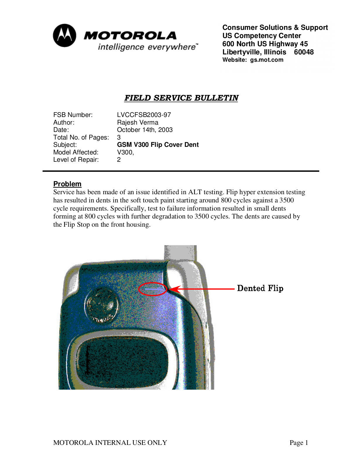 Motorola V300, V500, V600 Service Manual COVER