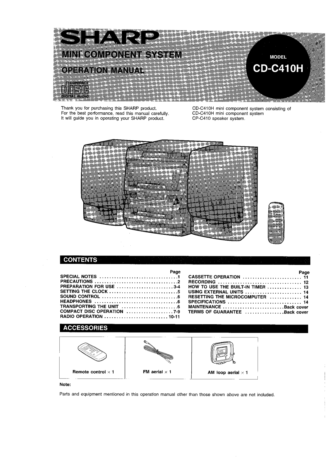 Sharp CD-C410H User Manual