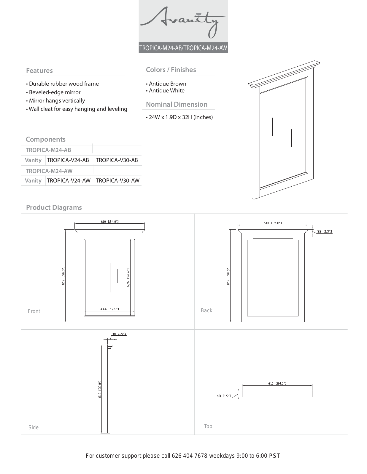 Avanity TROPICAM24AW Specifications