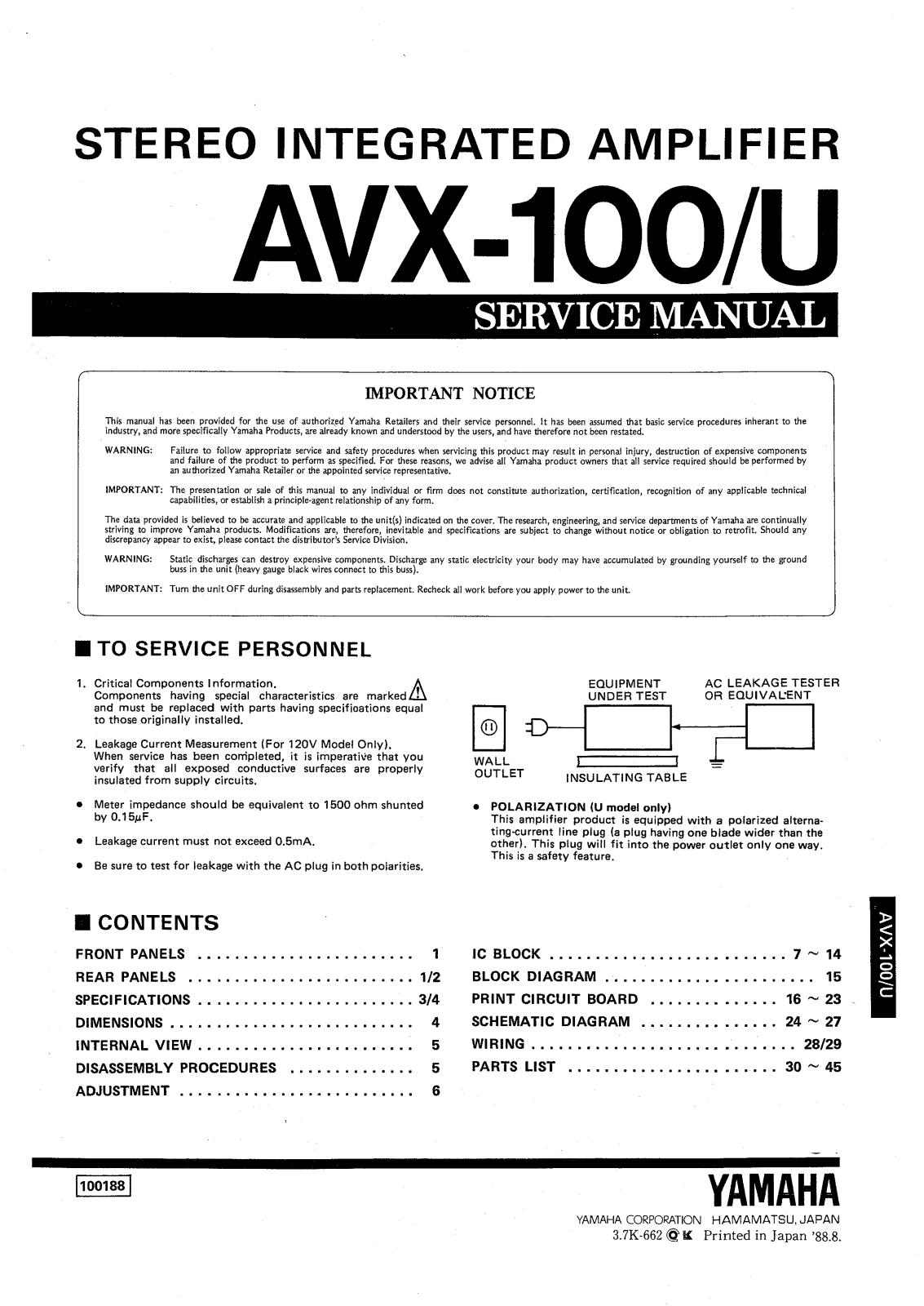 Yamaha AVX-100-U Service Manual