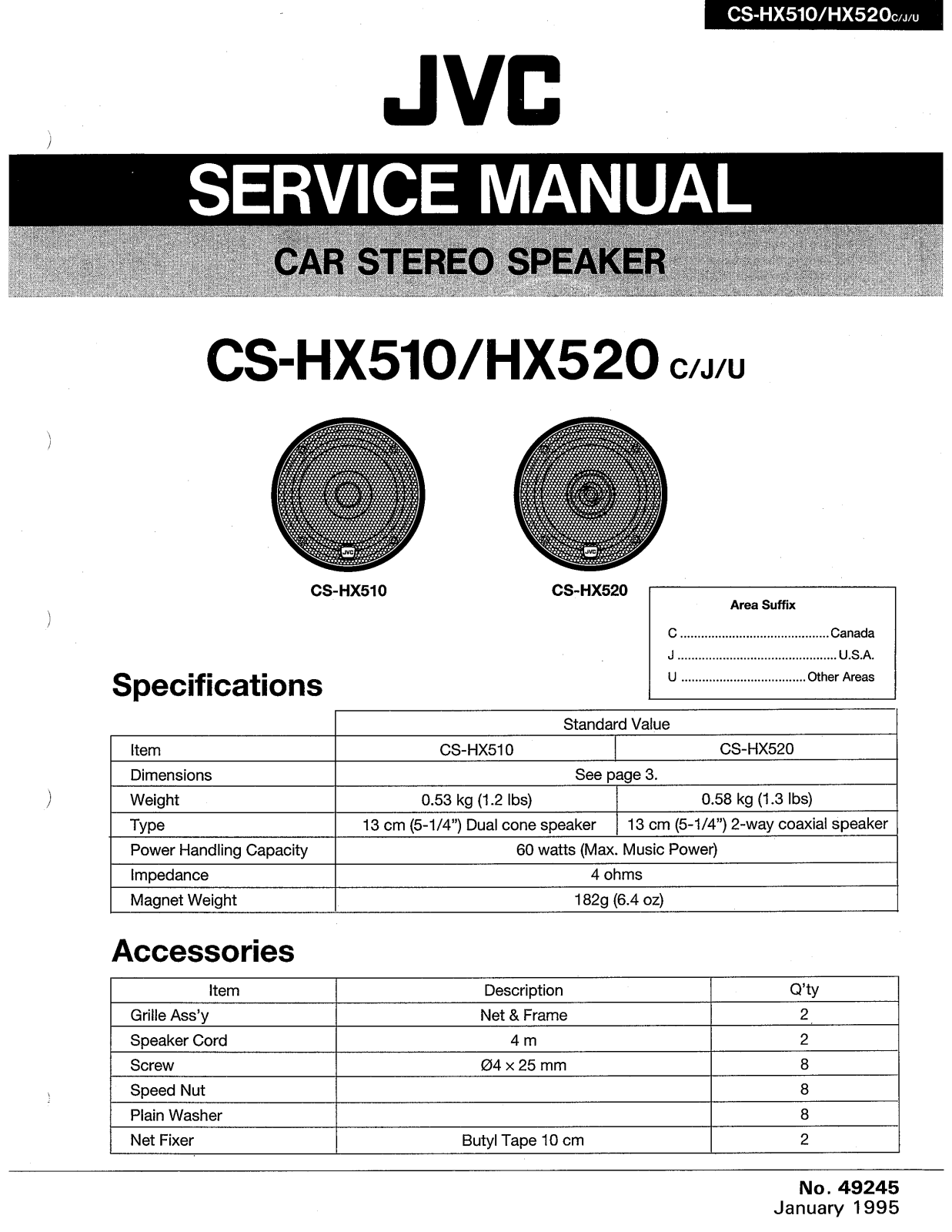 JVC CS-HX510C, CS-HX510J, CS-HX510U, CS-HX520C, CS-HX520J Service Manual