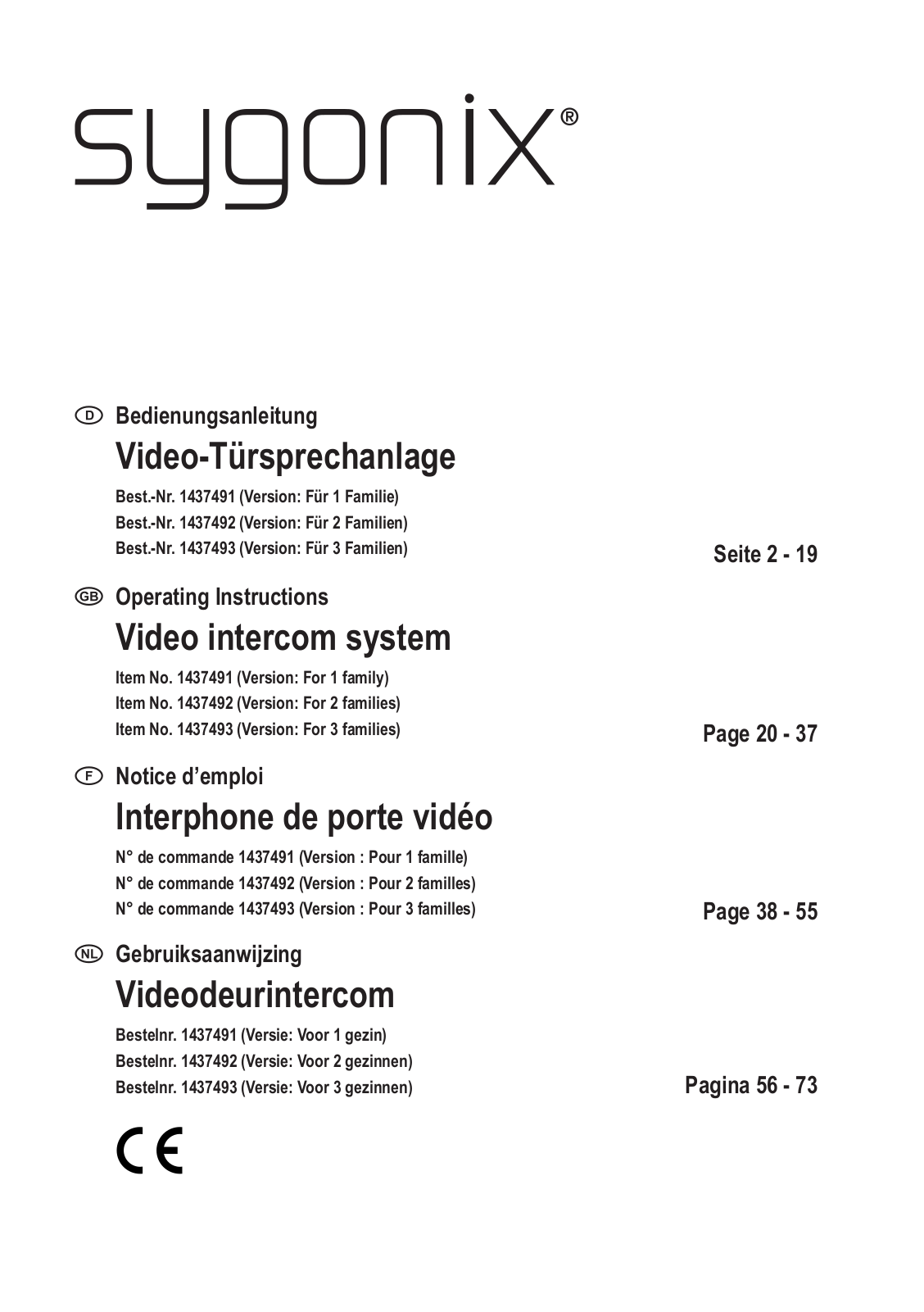 Sygonix 1437491, 1437492, 1437493 Operating instructions