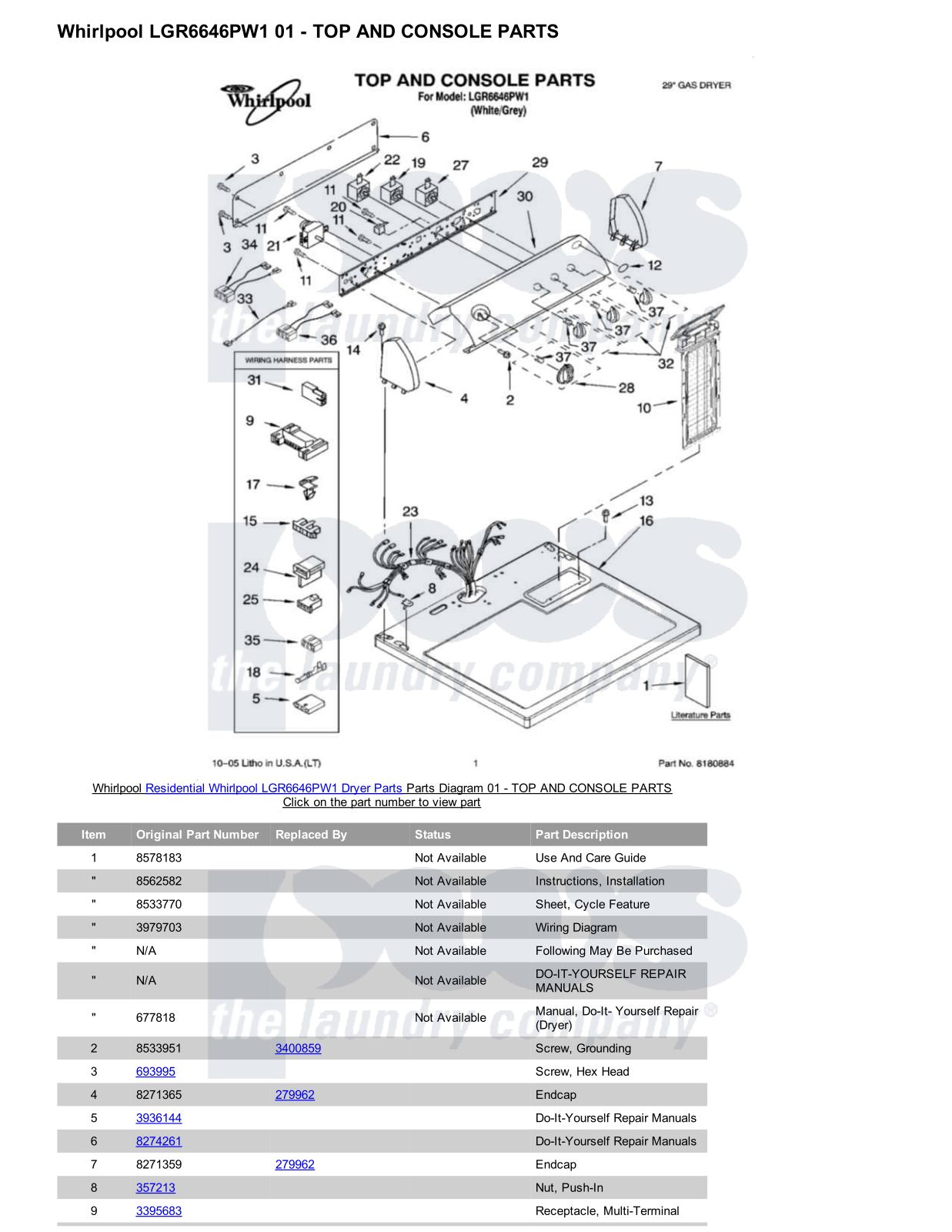 Whirlpool LGR6646PW1 Parts Diagram