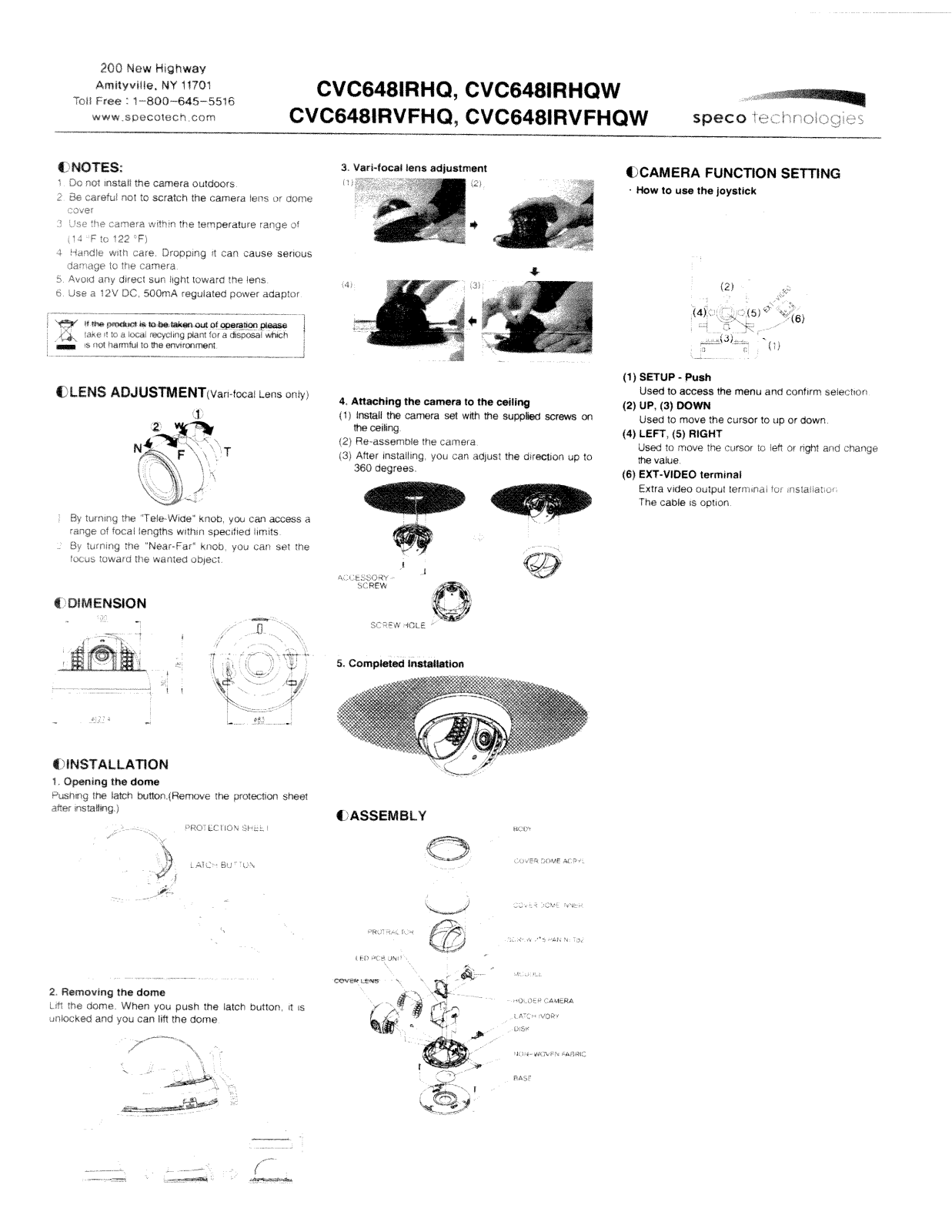 Speco CVC-648IRHQ, CVC648IRHQ2.9, CVC648IRHQ6, CVC648IRHQW2.9 User Manual