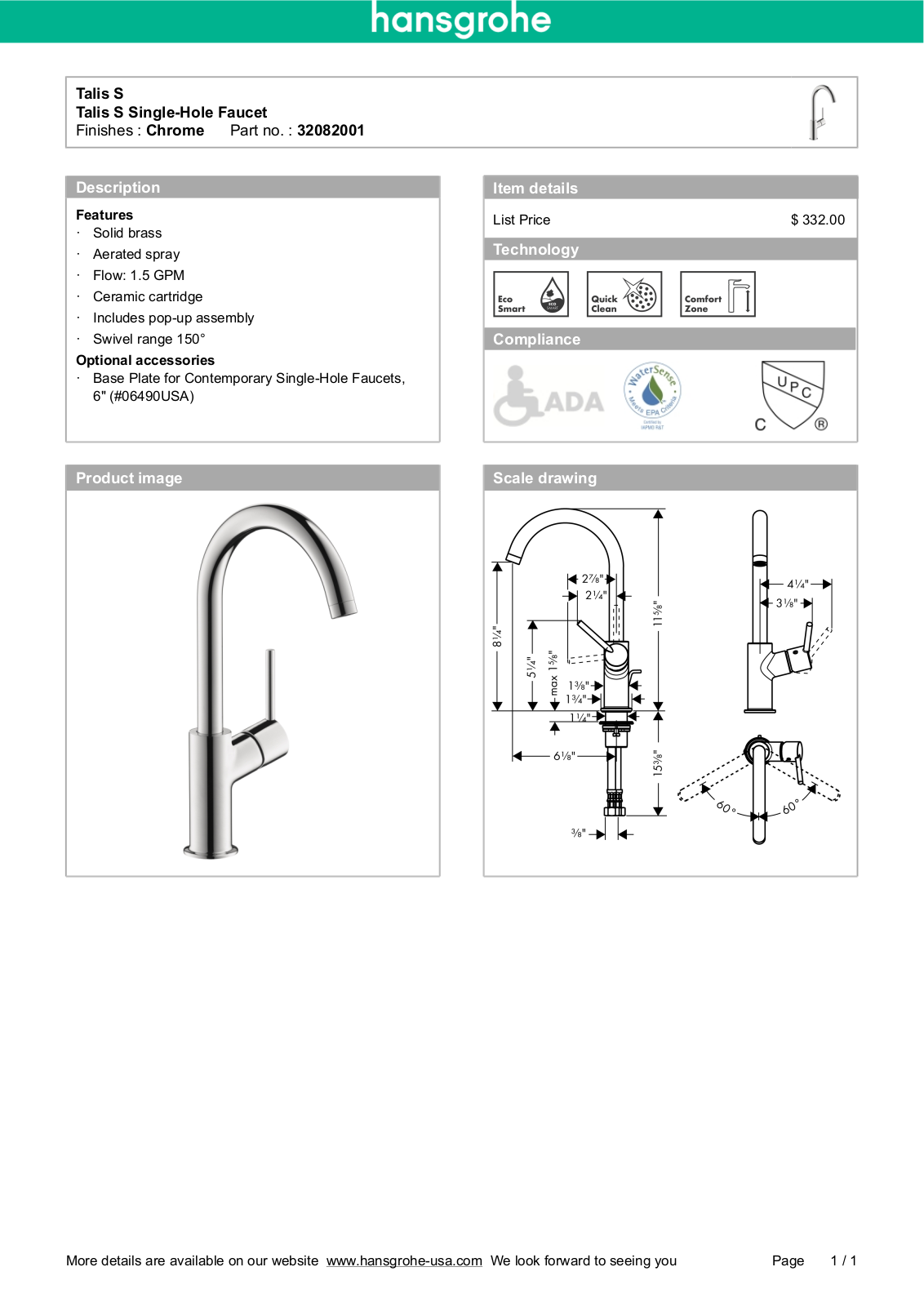 Hansgrohe HAN2922 Specifications - ManualMachine.com
