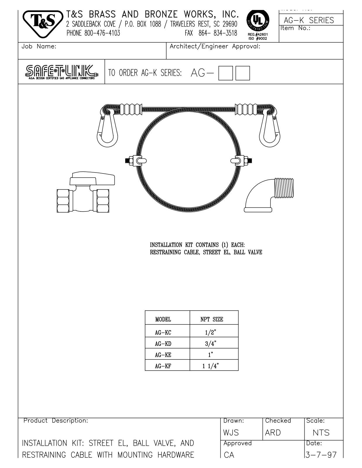 T&S Brass AG-KC User Manual