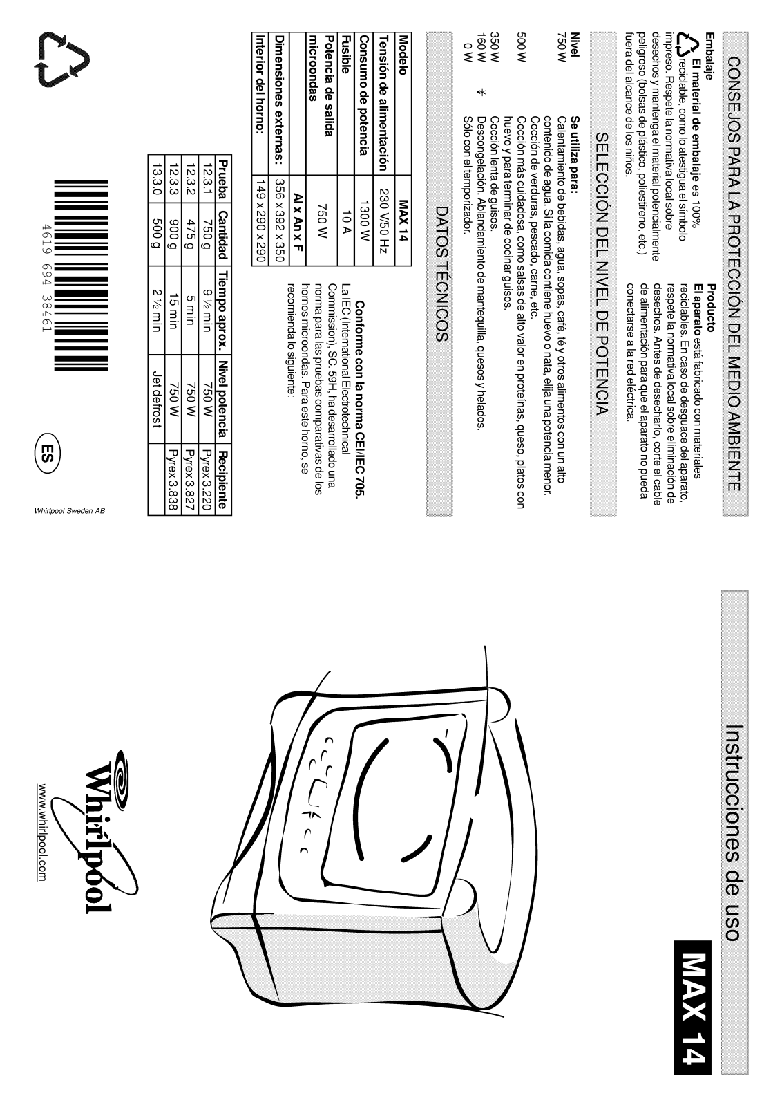 Whirlpool MAX 14/2/AB, MAX 14/AB, MAX 14/BL, MAX 14/2/BL, MAX 14/WH INSTRUCTION FOR USE