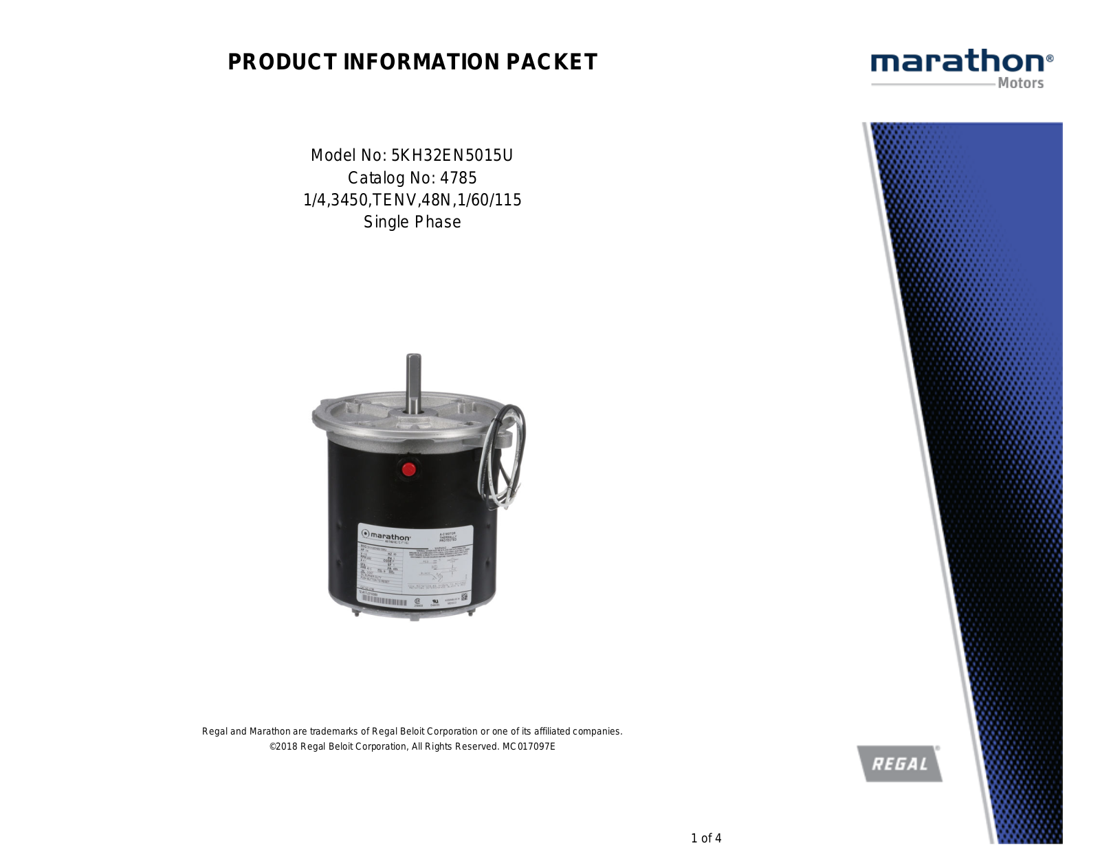 Marathon Electric 5KH32EN5015U Product Information Packet